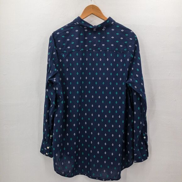 Merona Long Sleeve Button Up Shirt Top Size XXL Blue Print - Picture 6 of 11